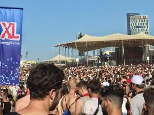 A multidão no parque HaYarkon na festa pós-parada